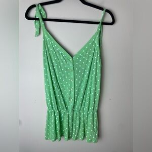 Ella Moss Green White Vneck Polka Dot Button Peplum Tank Women’s Size Large